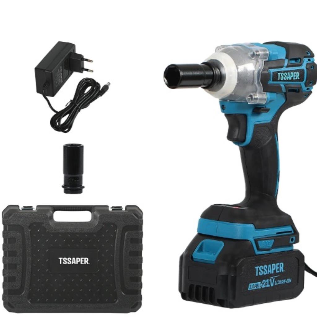 Chave de impacto 21v torque de 380nm com bateria, maleta e soquete, motor brushless Tssaper, Modelo: TSCH21-1