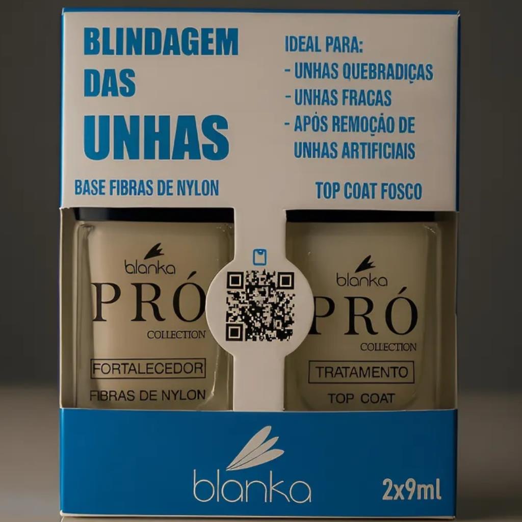 Kit Blindagem das Unhas Fibras de Nylon + Top Coat Fosco Blanka Pró
