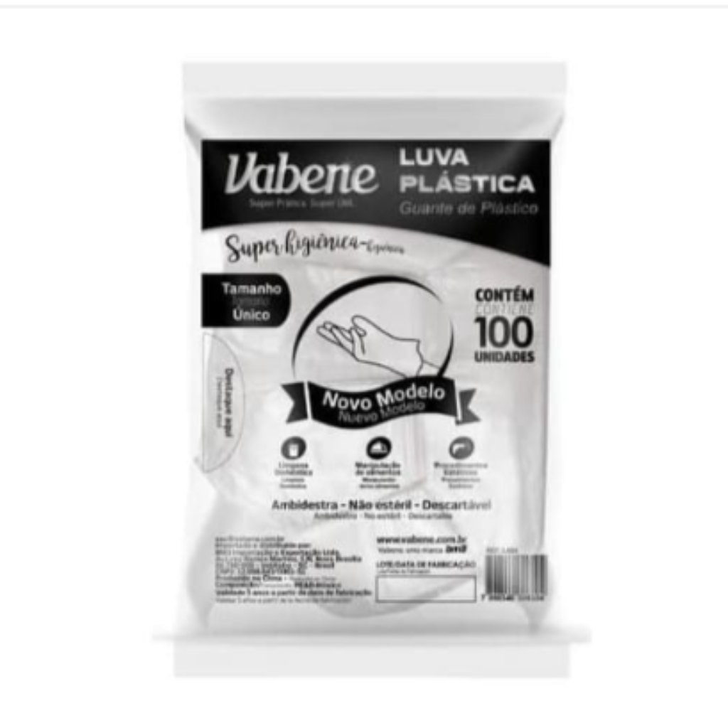 LUVA PLASTICA DESCARTAVEL VABENE 100UN