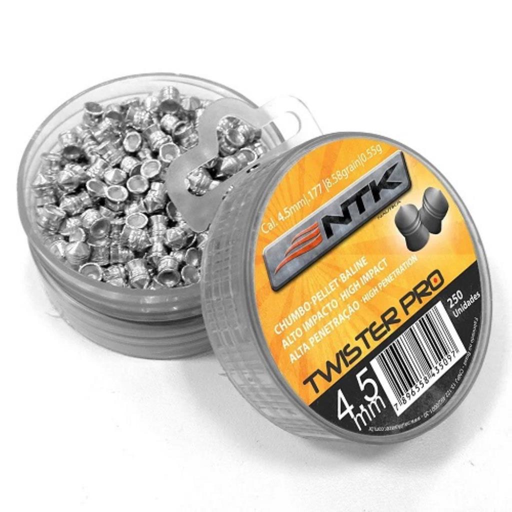 Chumbinho Twister 4,5 mm TAG com grande poder de impacto e choque - 250 peças