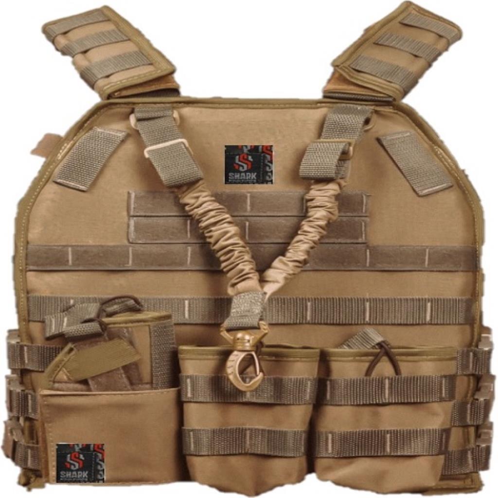 COLETE PLATE TAN MODULAR COMPLETO + 5 ACESSÓRIOS MOLLE – SHARK