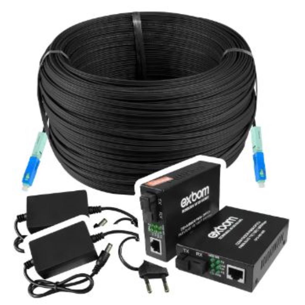 Kit Conversor De Mídia Sc Rj45 / 200 Mt De Cabo Fibra Óptica