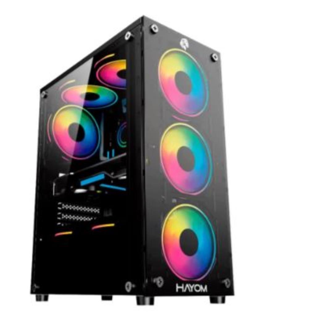 GABINETE GAMER HAYOM GB1729 RGB 4 FAN LATERAL E FRONTAL VIDRO