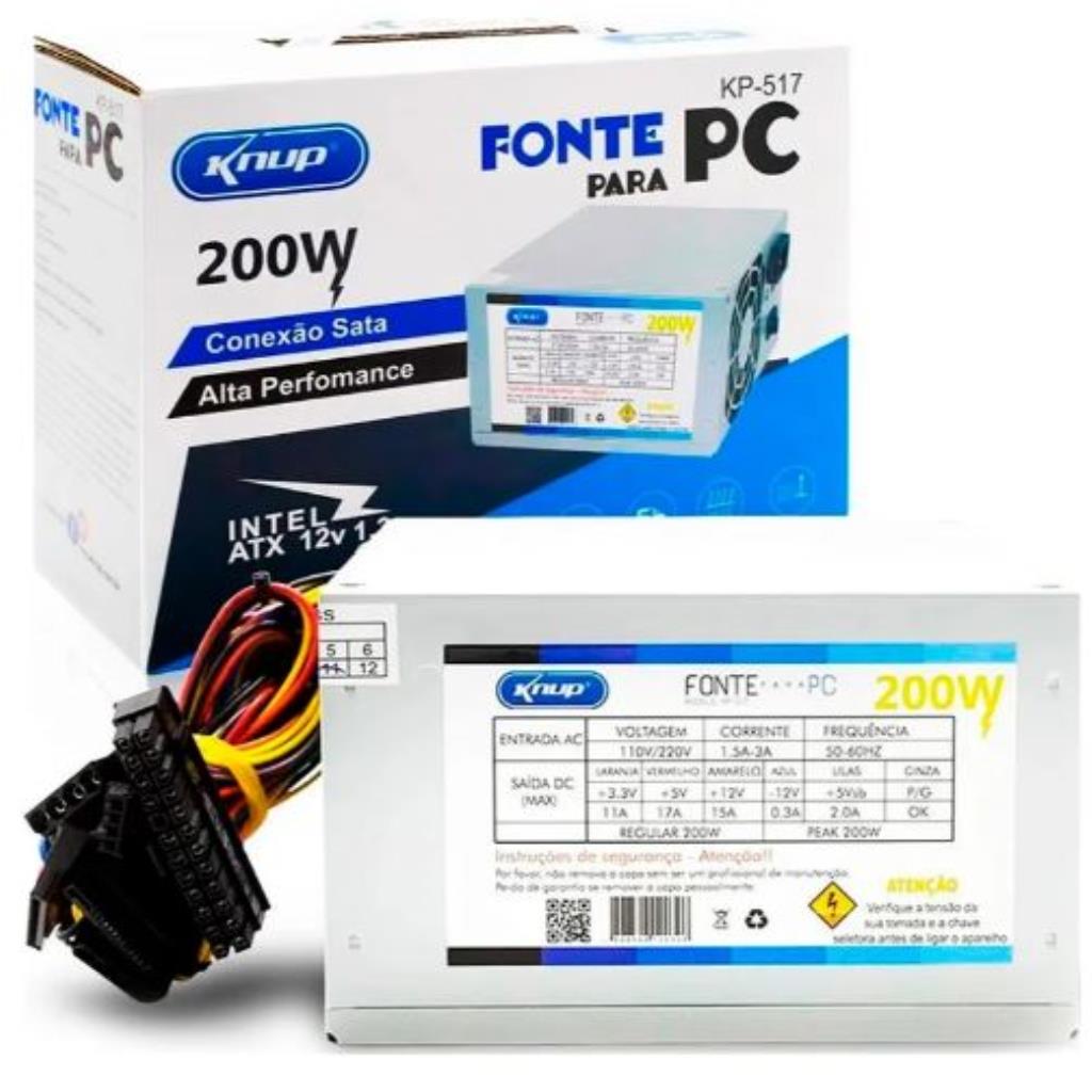 FONTE PC ATX BIVOLT 24 PINOS 200W Knup