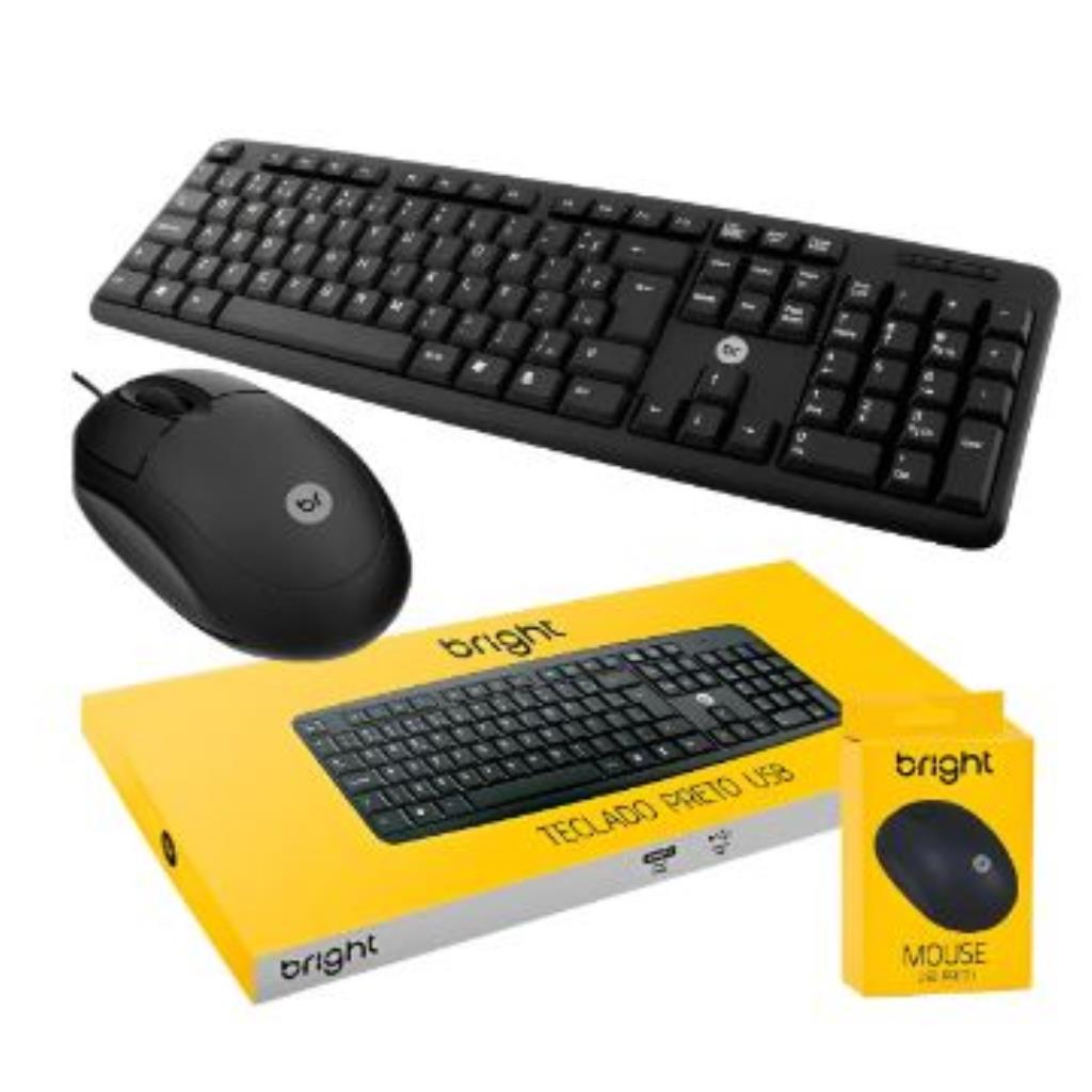 Kit Teclado E Mouse Bright Qwerty Português Brasil Fio Preto