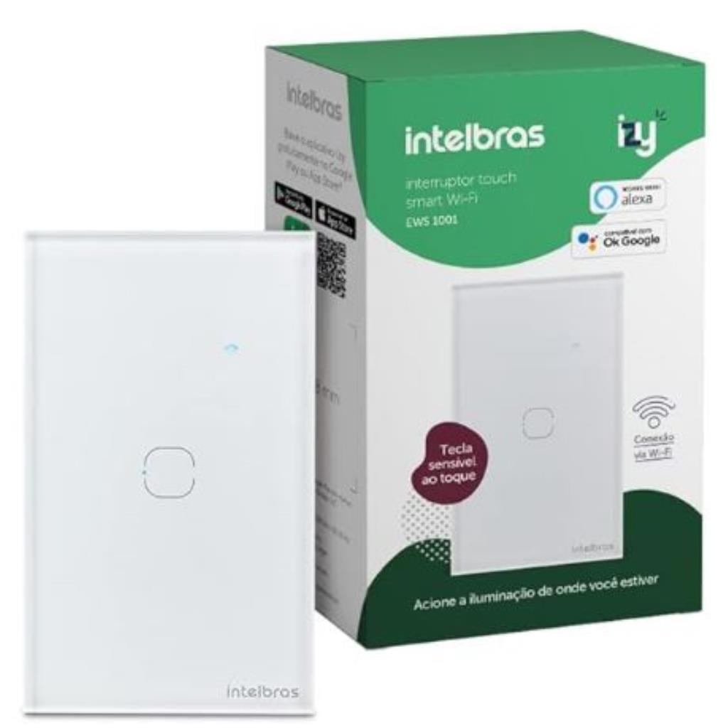 Interruptor Touch Inteligente Compatível com Alexa Com 1 Tecla EWS 1001 Branco Intelbras