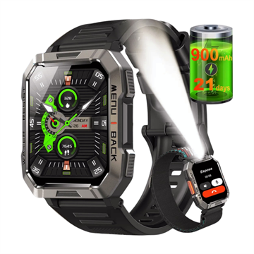 Blb Smart Watch Smart Watch W60 Lanterna Bluetooth Militar Masculina De 2,1 Polegadas Ip68 À Prova D'água 900 Mah Bateria Preta