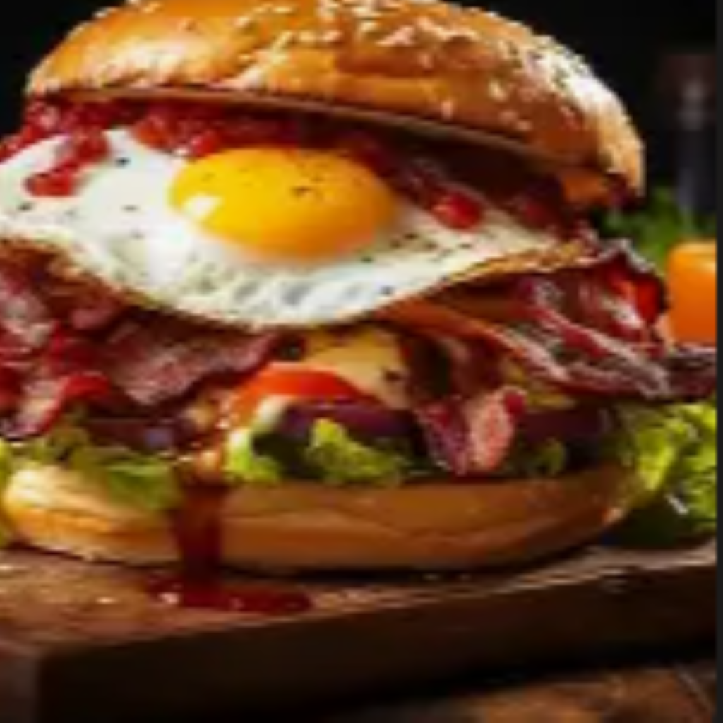 CHEESE EGG HAMBURGÃO 🍔 ( Pão, 2 Carnes, Ovo, Queijo, Tomate e Alface )