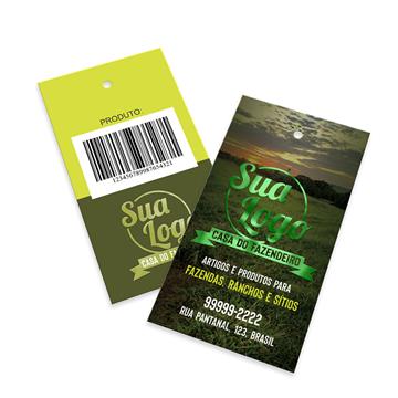 Tags Padrão Furo Soberania Couchê 300g Hot Stamping Fr e Lam Fosca Fv