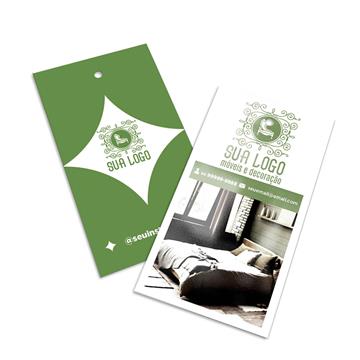 Tags Padrão Furo Executiva Couchê 300g Verniz Uv Total Frente