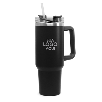 Copo Personalizado Inox Preto Fosco 1200ml com Tampa Acrílica e Canudo
