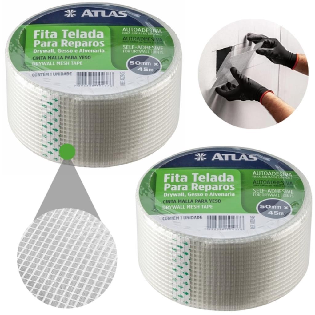 Kit 02 Unidades Fita Telada Atlas 50mm x 45m – Reparo para Gesso, Drywall e Alvenaria