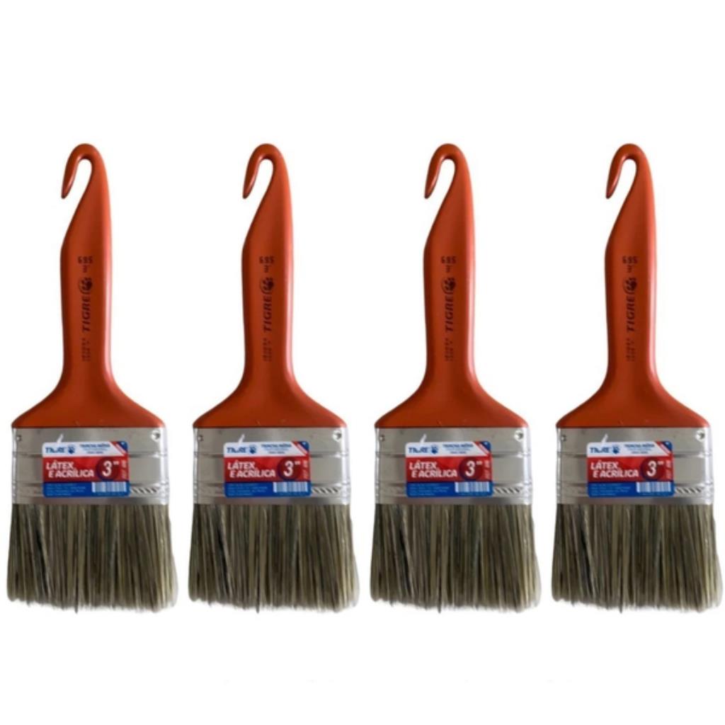 Kit 4 Trinchas Pincel para Pintura 3'' Tigre – Rendimento para Látex e Acrílica