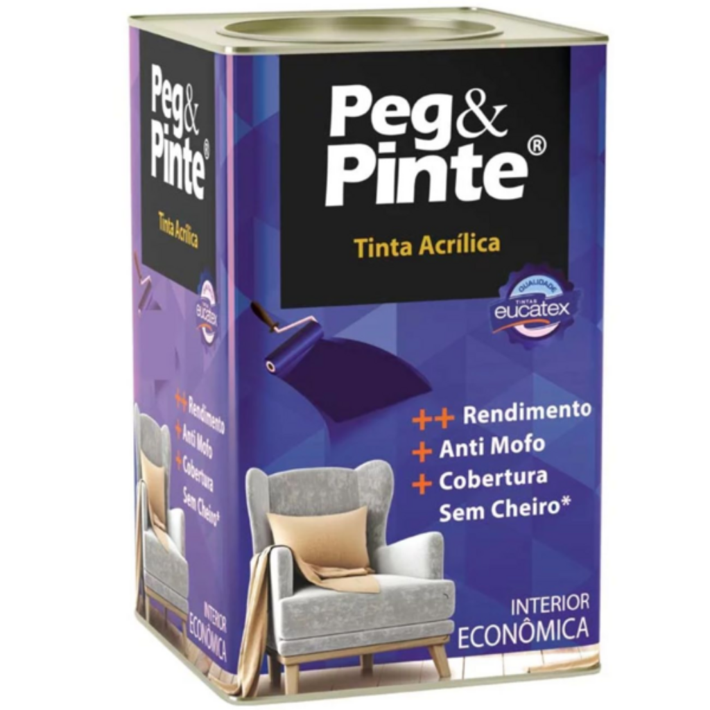 Tinta Acrílica Eucatex Peg & Pinte Interior Branco Neve 18L – Economia e Rendimento para Áreas Internas