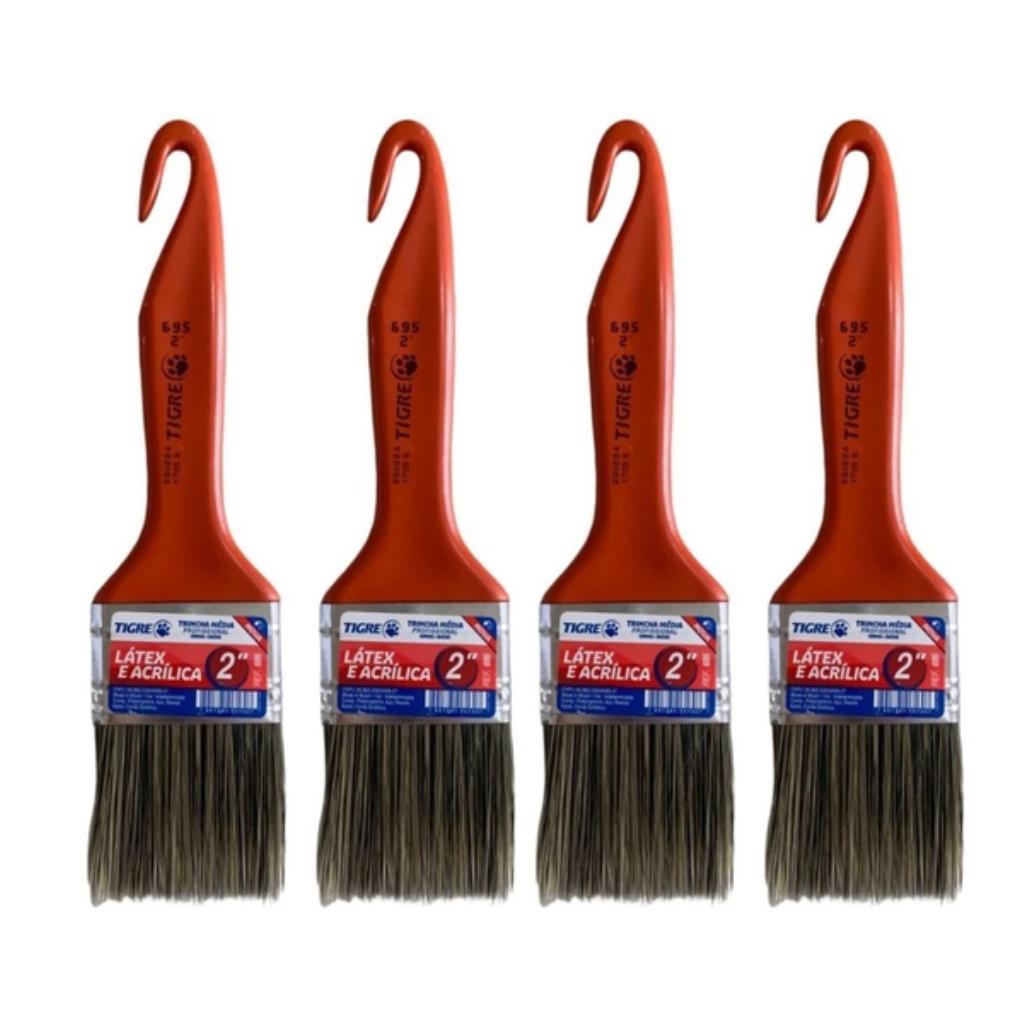 Kit 4 Trinchas Pincel para Pintura 2'' Tigre – Ideal para Látex e Acrílica