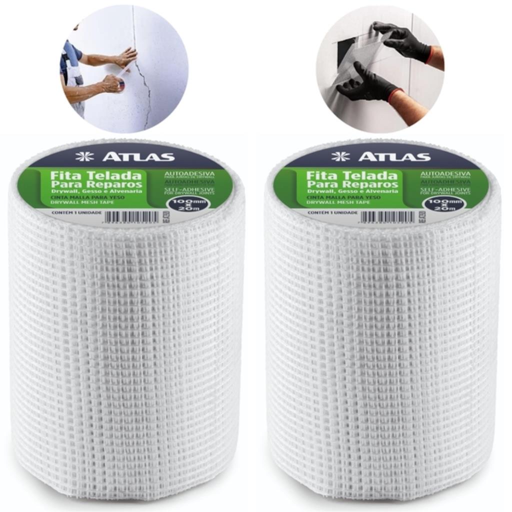 Kit 02 Unidades Fita Telada Atlas 100mm x 20m – Reforço para Trincas e Buracos