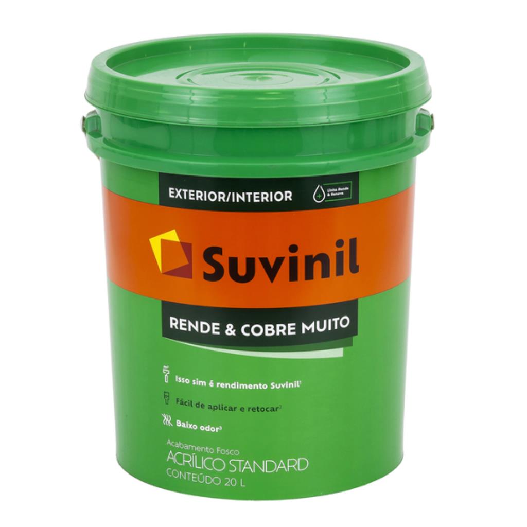 Tinta Acrílica Fosca Suvinil Rende e Cobre Muito 20L Branco – A Performance Superior da Marca Líder para sua Obra