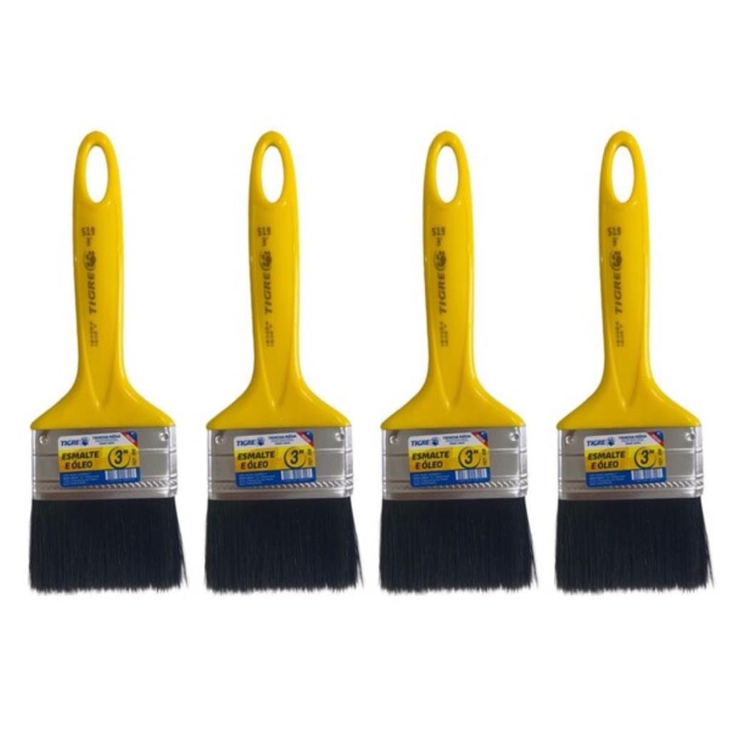 Kit 4 Trinchas Pincel para Pintura 3'' Tigre – Alta Cobertura para Esmalte e Óleo