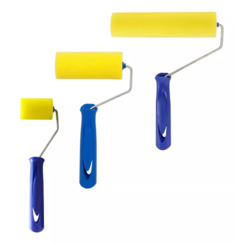Kit Rolo de Pintura Espuma Amarela Tigre – Vários Tamanhos com Cabo Profissional