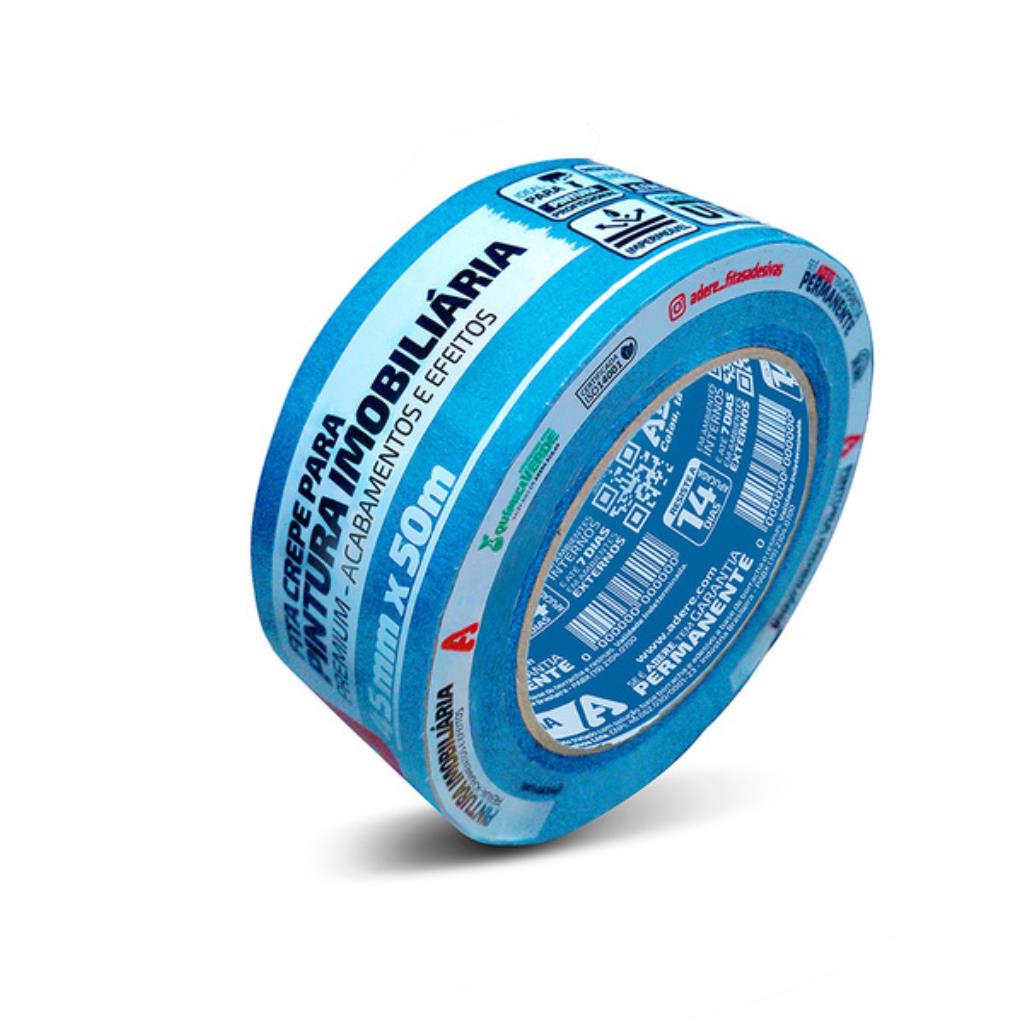 Fita Crepe Azul Neon 45mm x 50m Adere – Mascaramento Premium para Pintura Imobiliária
