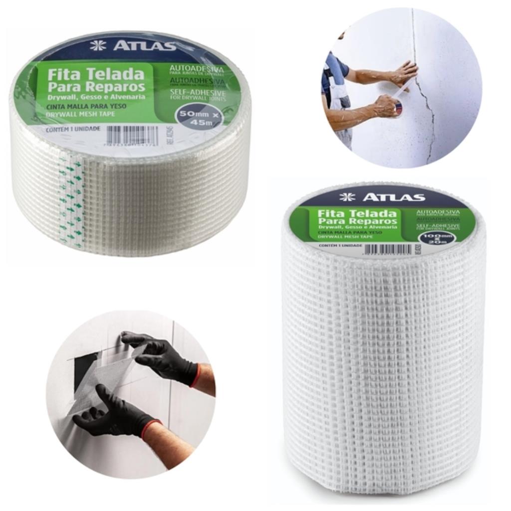 Kit Fita Telada Autoadesiva para Reparos – 100mm x 20m + 50mm x 45m – Drywall e Alvenaria
