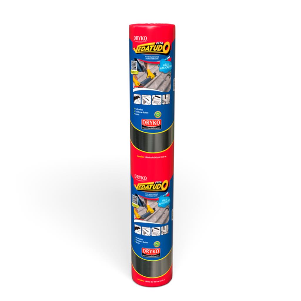 Fita Asfáltica Alumínio 0,65mm 90cm x 10m Emborrachada Dryko – Vedação Extra Larga