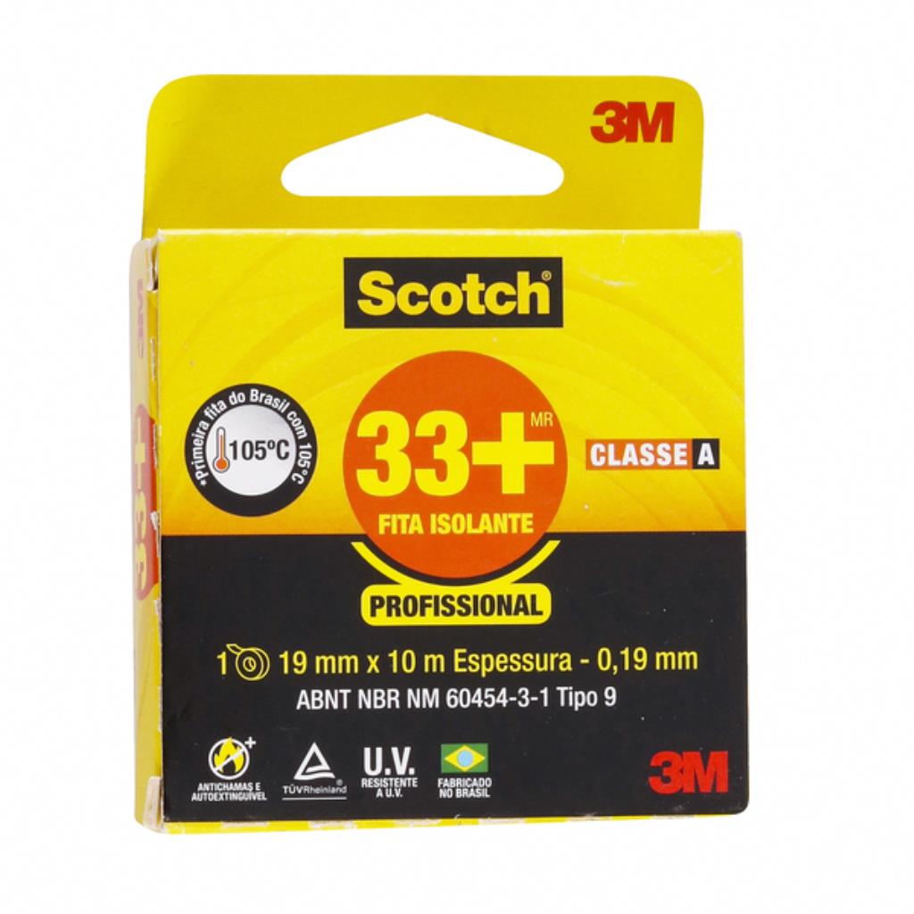 Fita Isolante 3M Scotch 33+ Profissional Classe A Preta 19mm x 10m – Alta Performance