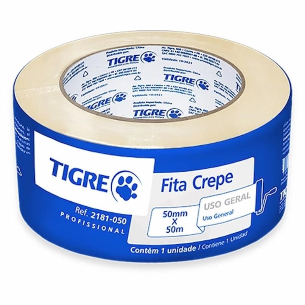 Fita Crepe Profissional 48mm x 50m Tigre – Alta Aderência e Remoção Limpa