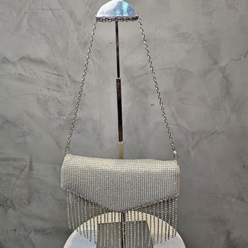 BOLSA CLUTCH BIRÔ FASHION PRATA  STRASS  ALÇA CORRENTE   U