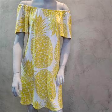 VESTIDO FEM, INFANTIL NANAI MEIA MALHA EST, ABACAXI AMARELO OCRE FUNDO BRANCO 6