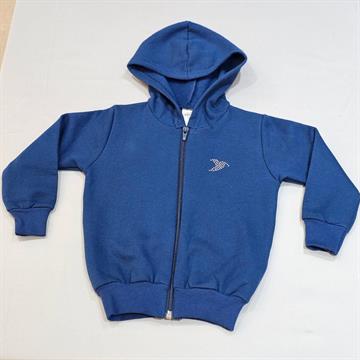 JAQUETA INFANTO JUVENIL FEMININA ELIAN EM MOLETOM COM CAPUZ E ZÍPER. COR AZUL. TAM 01.