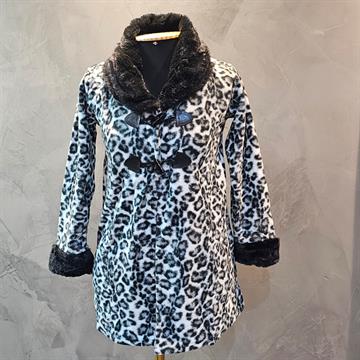 CASACO DE PELE SINTÉTICA JUVENIL COM ESTAMPA DE LEOPARDO EM PRETO E BRANCO TIME KIDS. TAM 14.