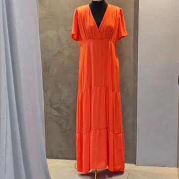 VESTIDO FEMININO LONGO LARANJA EM POLIESTER DIVA TENDENZA EM CAMADAS PLUS 44