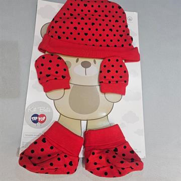 KIT 3 PEÇAS BEBÊ TIP TOP  TOUCA LUVA E SAPATINHO VERMELHO POA UNICO  9116