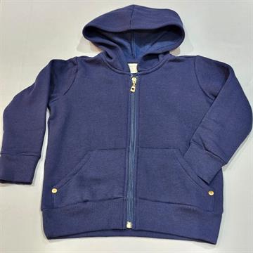 JAQUETA INFANTO JUVENIL FEMININA QUIMBY EM MOLETOM COM CAPUZ, ZÍPER E BOLSOS FRONTAIS. COR AZUL. TAM 04.