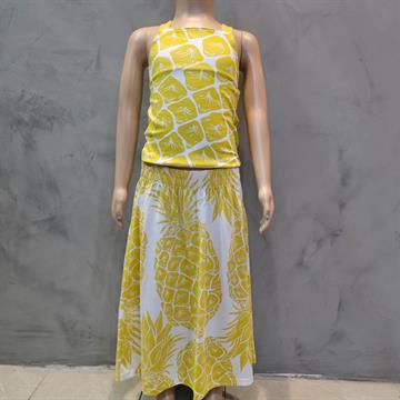 CONJUNTO FEM, INFANTIL NANAI MEIA MALHA CROPPED REGATA E SAIA EST, ABACAXI AMARELO OCRE FUNDO BRANCO  12