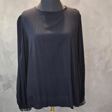 BLUSA FEMININA TENDENZA PLUS SIZE MANGA LONGA PRETA DIVA PUNHO TWEED EM VISCOSE CORTE RETO CLÁSSICO E SOFISTICADO 48