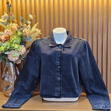 JAQUETA CAMISA FEM. JEANS PRETA CROPPED ML  GG