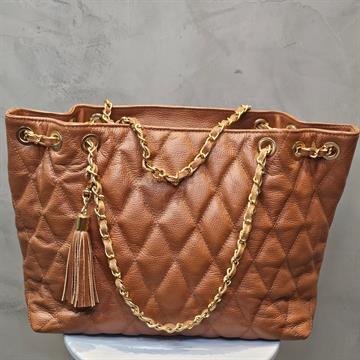 BOLSA COURO MARROM ALÇAS DE CORRENTE U BF02