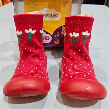 MEIA SOLA BEBÊ PIMPOLHO CANO MÉDIO VERMELHO FLOR 21