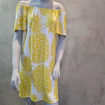 VESTIDO FEM,INFANTIL NANAI MEIA MALHA EST,ABACAXI AMARELO OCRE FUNDO BRANCO 16