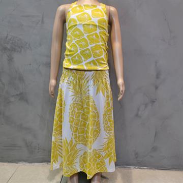 CONJUNTO FEM. INFANTIL NANAI MEIA MALHA CROPPED REGATA E SAIA EST. ABACAXI AMARELO OCRE FUNDO BRANCO 6
