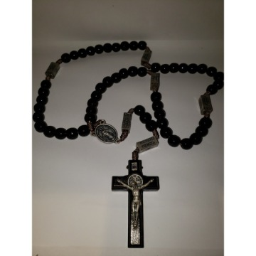 Terço preto 10mm com mistérios - 169378
