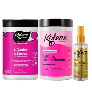 141726 Kolene Ativador de Cachos Óleos Nutritivos + Gelatina Ultradefinição + Óleo Nutritivo Blend de 7 Óleos