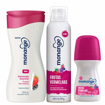 141628 Kit Hidratante Corporal + Aerossol + Roll-on Monange Frutas Vermelhas