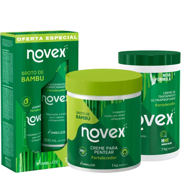 141709 Kit Broto de Bambu Novex Shampoo e Condicionador + Creme de Tratamento + Creme para Pentear