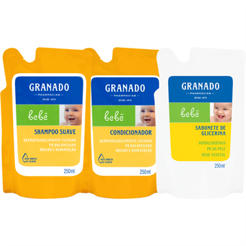 141678 Kit Refis Granado Tradicional Bebê Shampoo + Condicionador + Sabonete Líquido