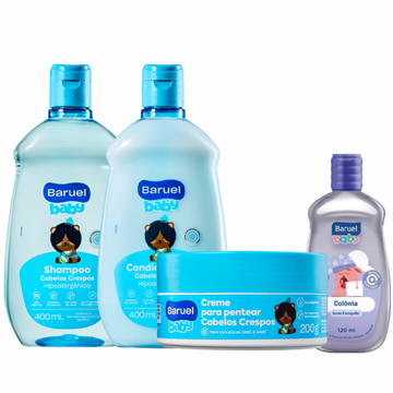 141552 Shampoo e Condicionador + Creme para Pentear Baruel Baby Cabelos Crespos + Colônia Sono Tranquilo