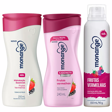 141632 Kit Sabonete Líquido + Hidratante Corporal Monange Frutas Vermelhas + Aerossol