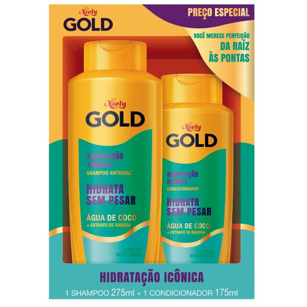141673 Hidratação Icônica Niely Gold Shampoo e Condicionador Água de Coco + Extrato de Babosa